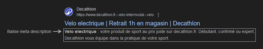 Présentation de la balise meta description dans les résultats de recherche Google